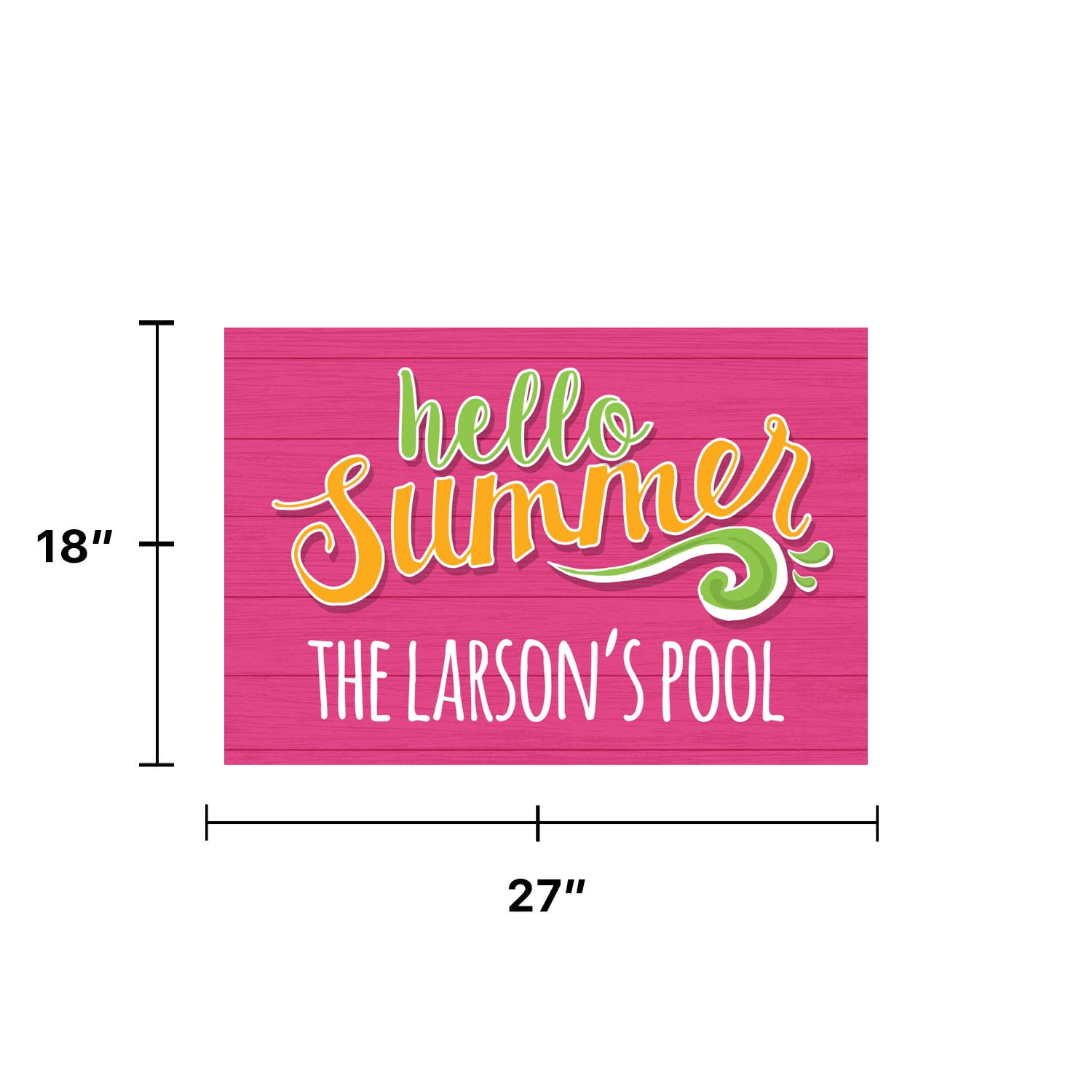Personalized Planet 27x18 Hello Summer Doormat with Custom Personalization Printed on Pink Rectangular 1/8” Thick Non Slip Mat for Kitchen Hallway Deck or Porch