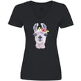 thumbnail image 3 of Inktastic Cute Llama with Flower Women's V-Neck T-Shirt, 3 of 5