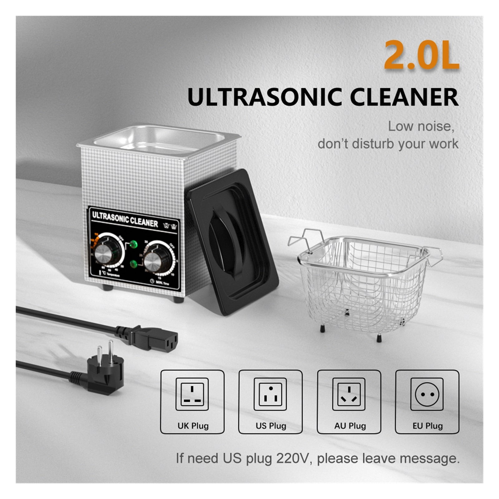 Ultrasonic Cleaner Bath 60W/120W 2L Portable With 2 Transducers 40kHz Heating Knob Jewelry Necklace Glasses Watch Brush Ultrasound Washer Machine