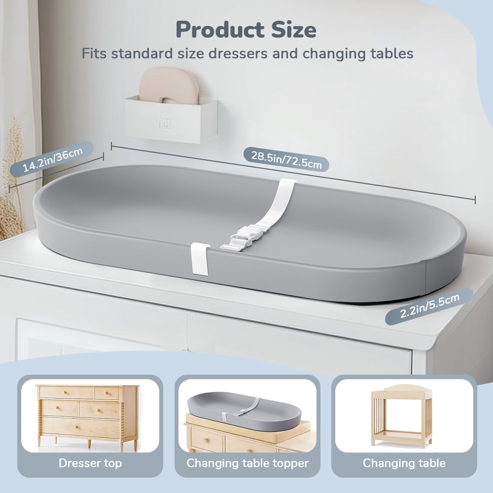Baby Changing Pad, Caveen Lightweight and Portable Changing Station for Diaper Change and Dresser, with Safety Restraint Belt, Waterproof ,Light Grey