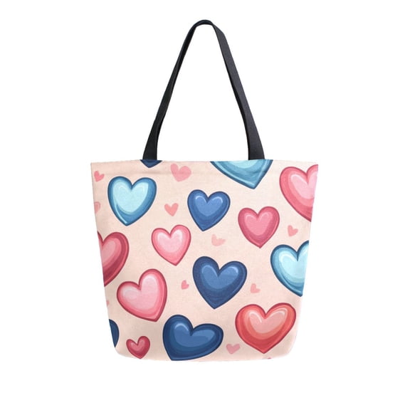 Large opening canvas tote bag, thickened canvas shopping bag, commuter handbag, multi-color available. Cartoon Hearts
