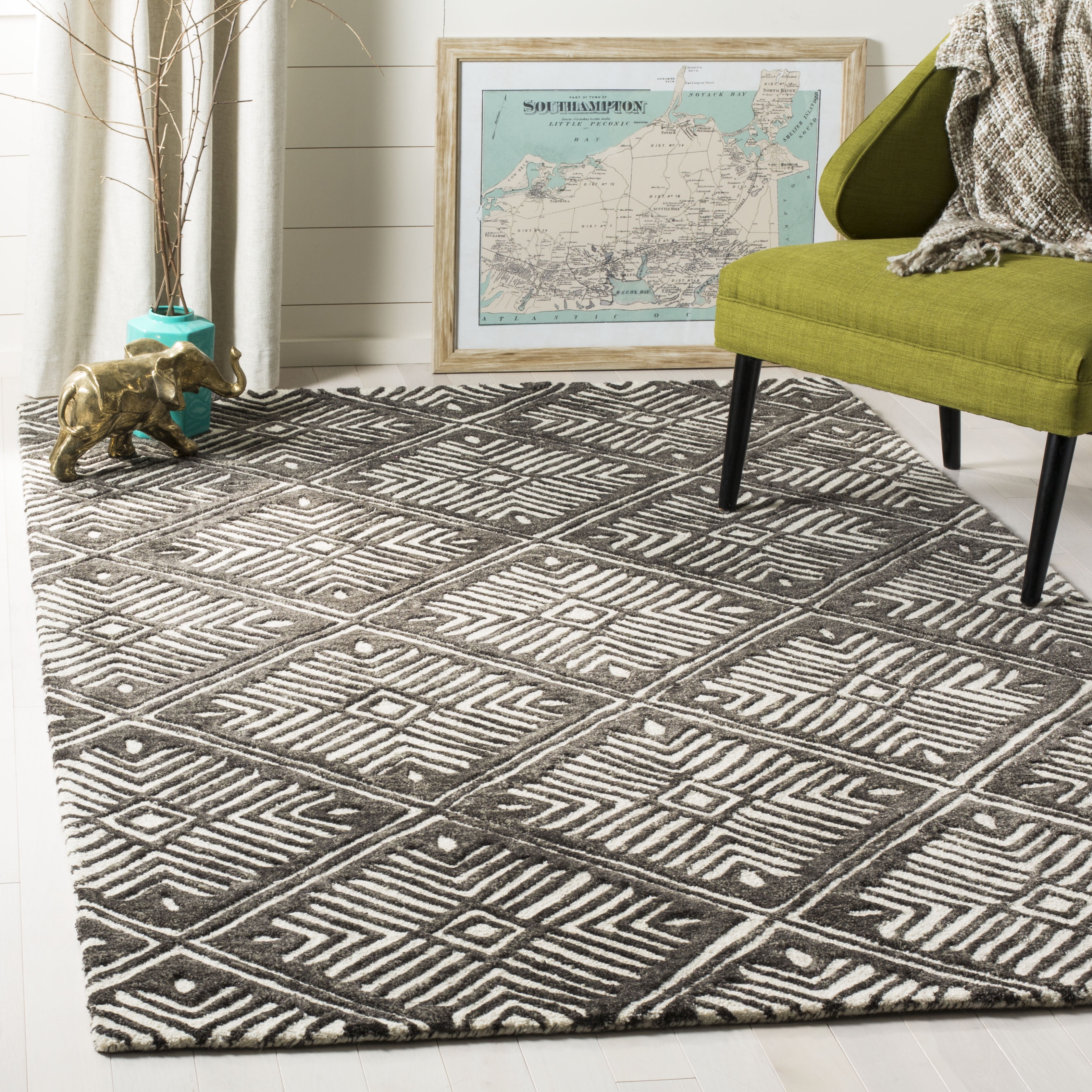 SAFAVIEH Cambridge Jimney Geometric Wool Area Rug, Ivory/Charcoal, 8' x 10'
