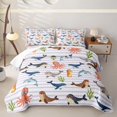 thumbnail image 2 of Manfei Marine Seal Whale Quilt King, Gray Stripes Lines King Coverlet Set, Purple, 3-Piece, 1 Bedspread and 2 Pillowcases, 2 of 7