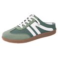 thumbnail image 3 of Women's Striped Canvas Slip On Sneaker Mules, Backless Casual Lace Up Flat Loafers Low Top Walking Shoes With Comfortable Cushioned Insole Durable Rubber Sole Everyday Wear,Dark Green 5.5, 3 of 6