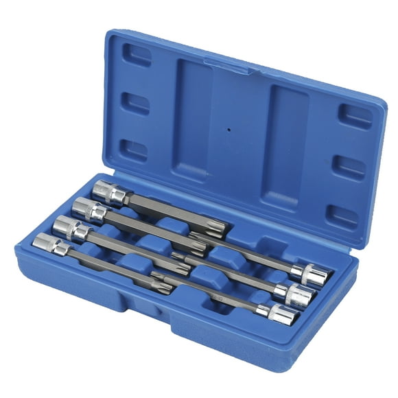 Embout de clé à douille, 7 pièces/ensemble Kit de douille d'embout hexagonal à étoile extra longue T25-60 entraînement carré 3/8 pouces avec boîte à outils pour la réparation de voiture