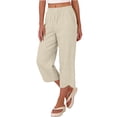thumbnail image 4 of Women's Cropped Lounge Pants Lightweight Elastic Waist Pant with Pockets Summer Tulip Hem Trousers Beige M, 4 of 8