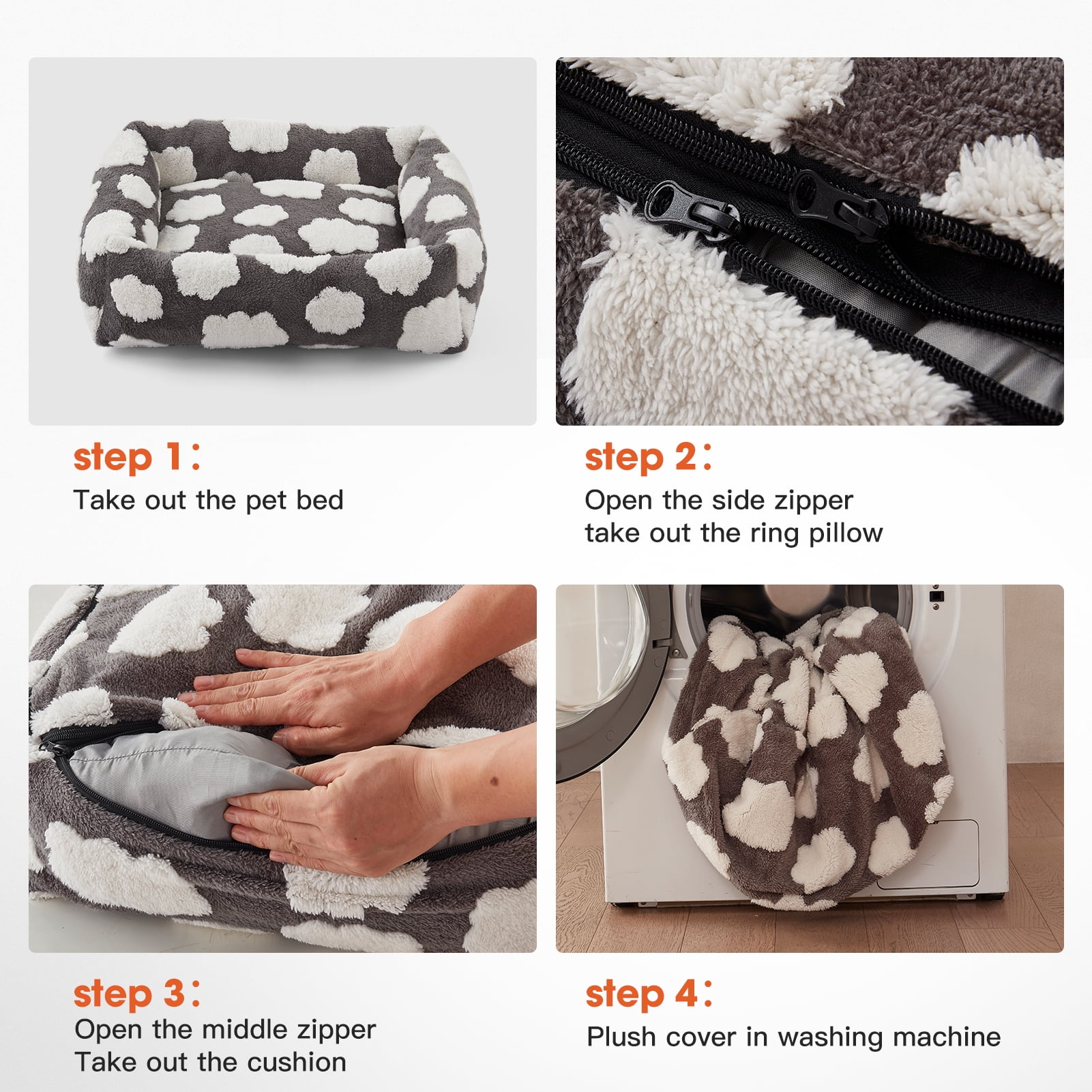 Cute Dog Bed for Medium Dogs, Cozy Rectangle Orthopedic Sofa , Washable Pet Beds with Jacquard Shaggy Plush and Anti Slip Bottom, Gray, 25"x21"x7"