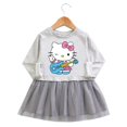 thumbnail image 2 of Hello Kitty nuevo vestido de moda de algodón con estampado de dibujos animados para niñas, falda de malla de manga larga bonita para bebé, vestido pequeño de princesa dulce con cuello redondo, 2 of 5