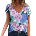 thumbnail image 2 of T-Shirts d'Été pour Femmes Grande Taille à Manches Courtes Femmes Blouse Imprimée d'Été T-Shirts Décontractés à Col en V T-Shirts à Manches Courtes Hauts T-Shirt à Col en V Femmes en Liquidation, 2 of 5
