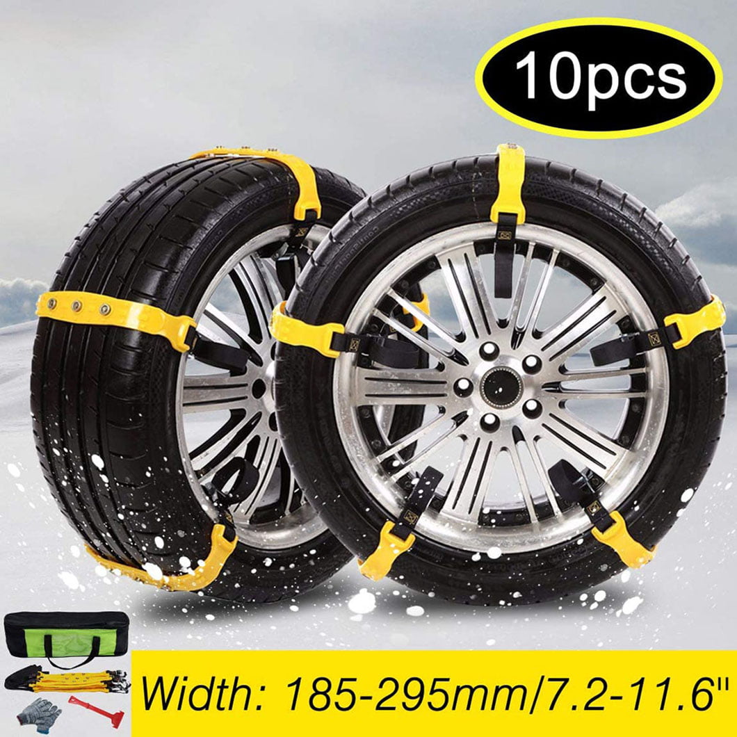 Car Chains Anti Slip Snow Chains Adjustable Anti-skid Emergency Snow Tire Chains for Most Cars/Trucks/SUV /JEEP/ATV Car Belting Straps Mud Ice Snow Chains Set of 10 Width 185-295mm/7.2-11.6 