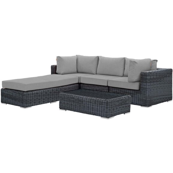 Modern Contemporary Urban Design Outdoor Patio Balcony Garden Furniture Lounge Sectional Sofa Set, Sunbrella Rattan Wicker, Grey Gray