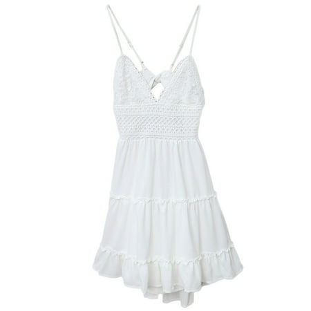 

TINYSOME Women Summer V-Neck Spaghetti Straps Lace Backless Party Beach Midi Dress