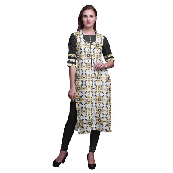Bimba Printed Casual Straight Kurti 3/4 Sleeve Top Long Kurta Dress For Women