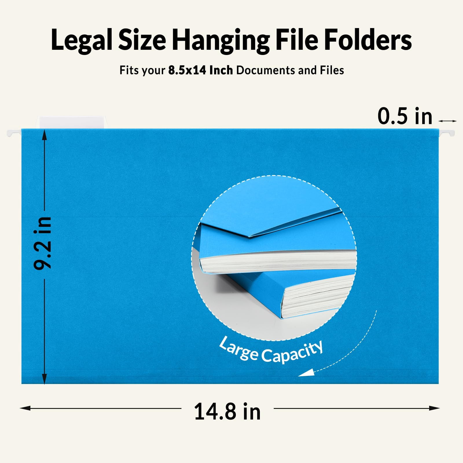 Hanging File Folders Legal Size  Blue 25 Pack 1/5-cut Tabs Stay Organized For Your Home And Office Bulk Documents