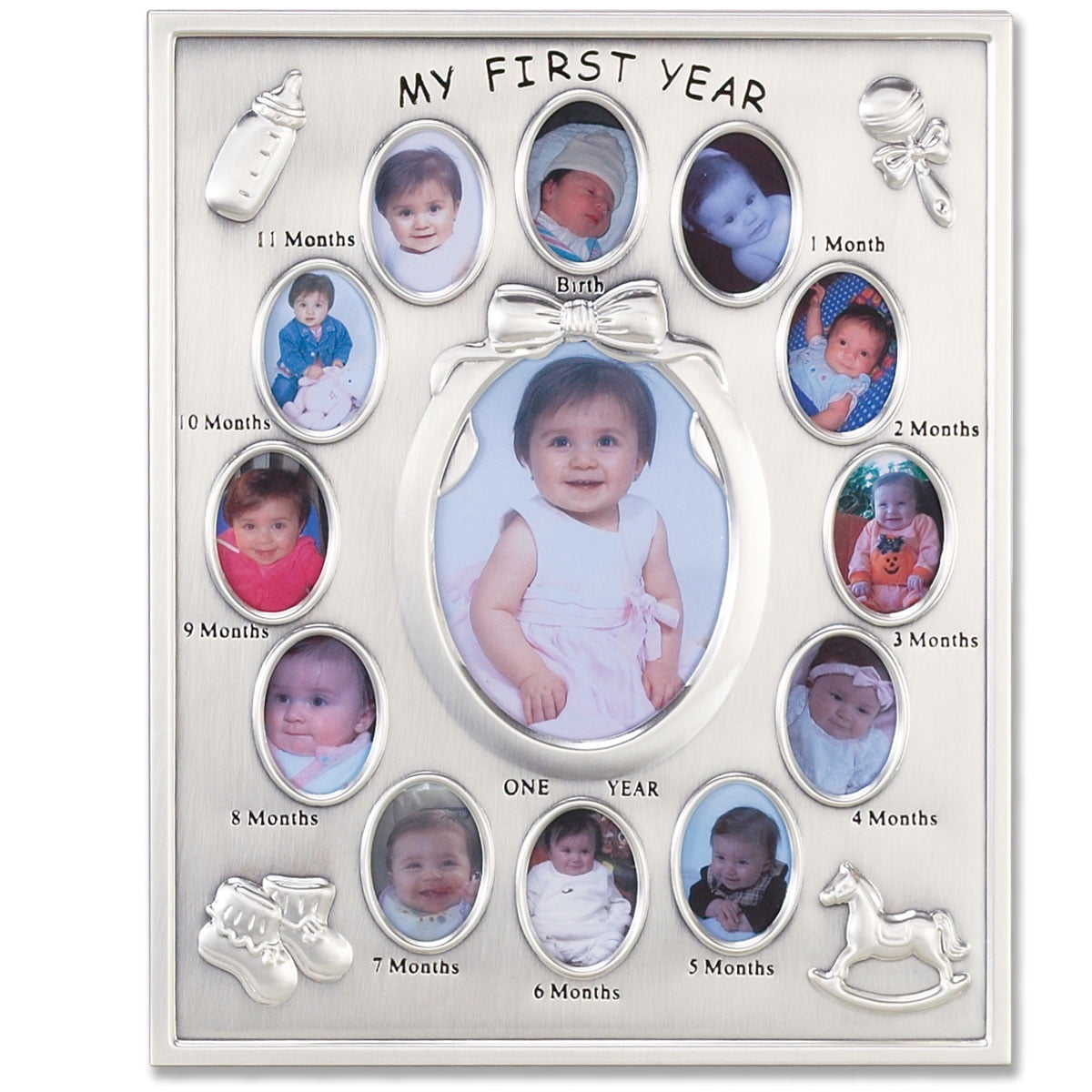 Christening Baby Gift Baby Photo Frame My First Year Silver Finish 13 Aperture 