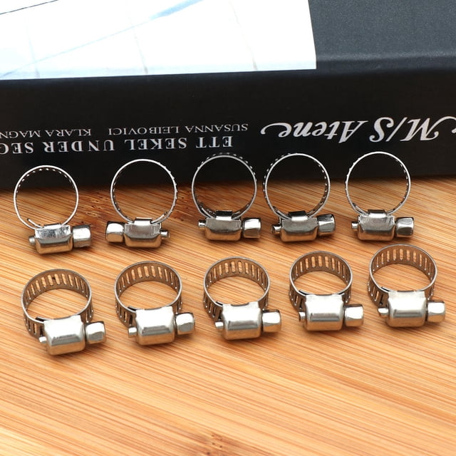 UPGRATOR 10Pcs Radiator Hose Clamp Set Silver Stainless Steel for Preventing Leaks in Automotive Home Use 0.9x0.9x0.3in