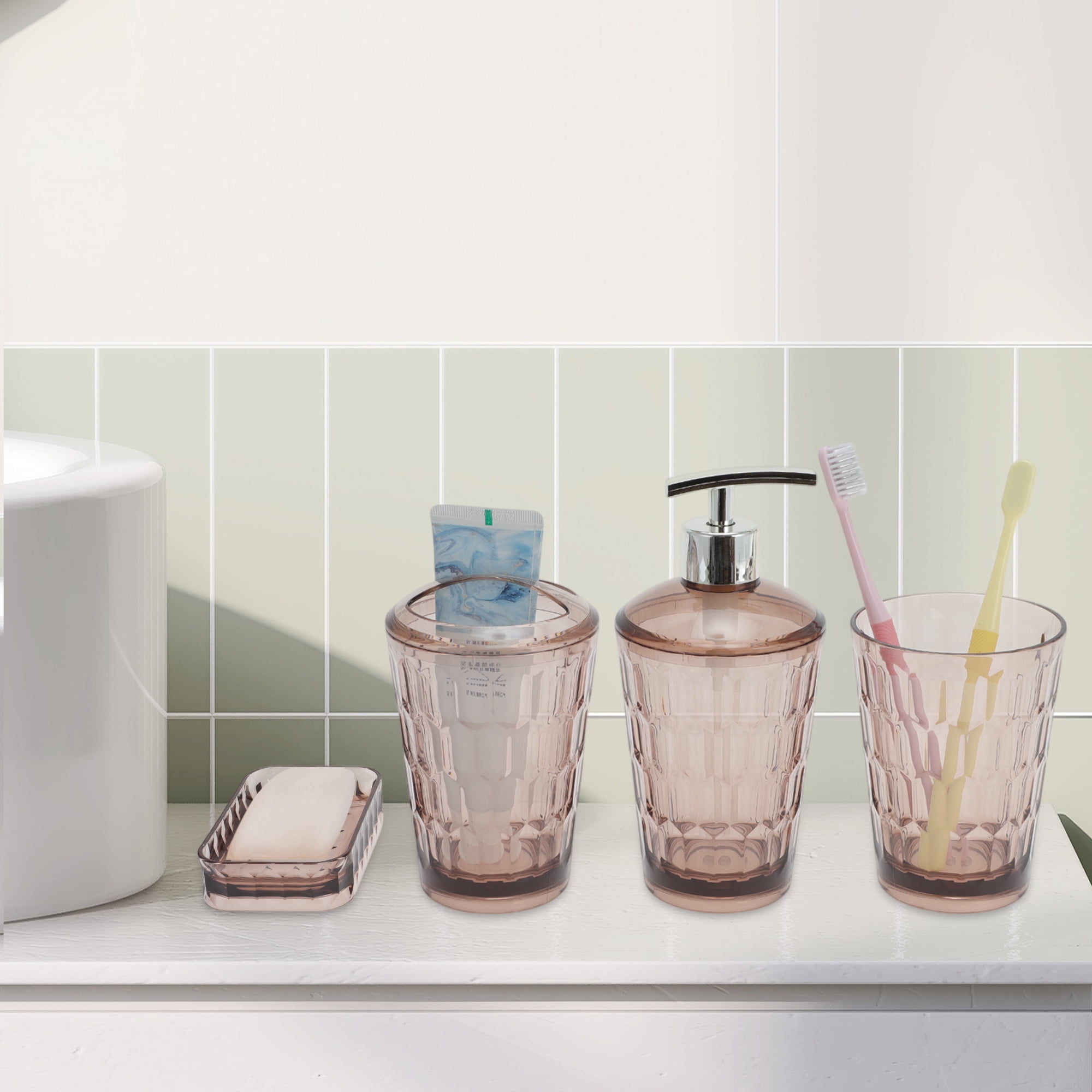 Unique Bargains 4Pcs Transparent Bathroom Accessories Set Coffee Color