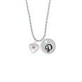 thumbnail image 2 of Delight Jewelry Silvertone Large October - Hot Pink Crystal Heart Silvertone Script Initial Disc - D - Charm Necklace, 20"+3", 2 of 4