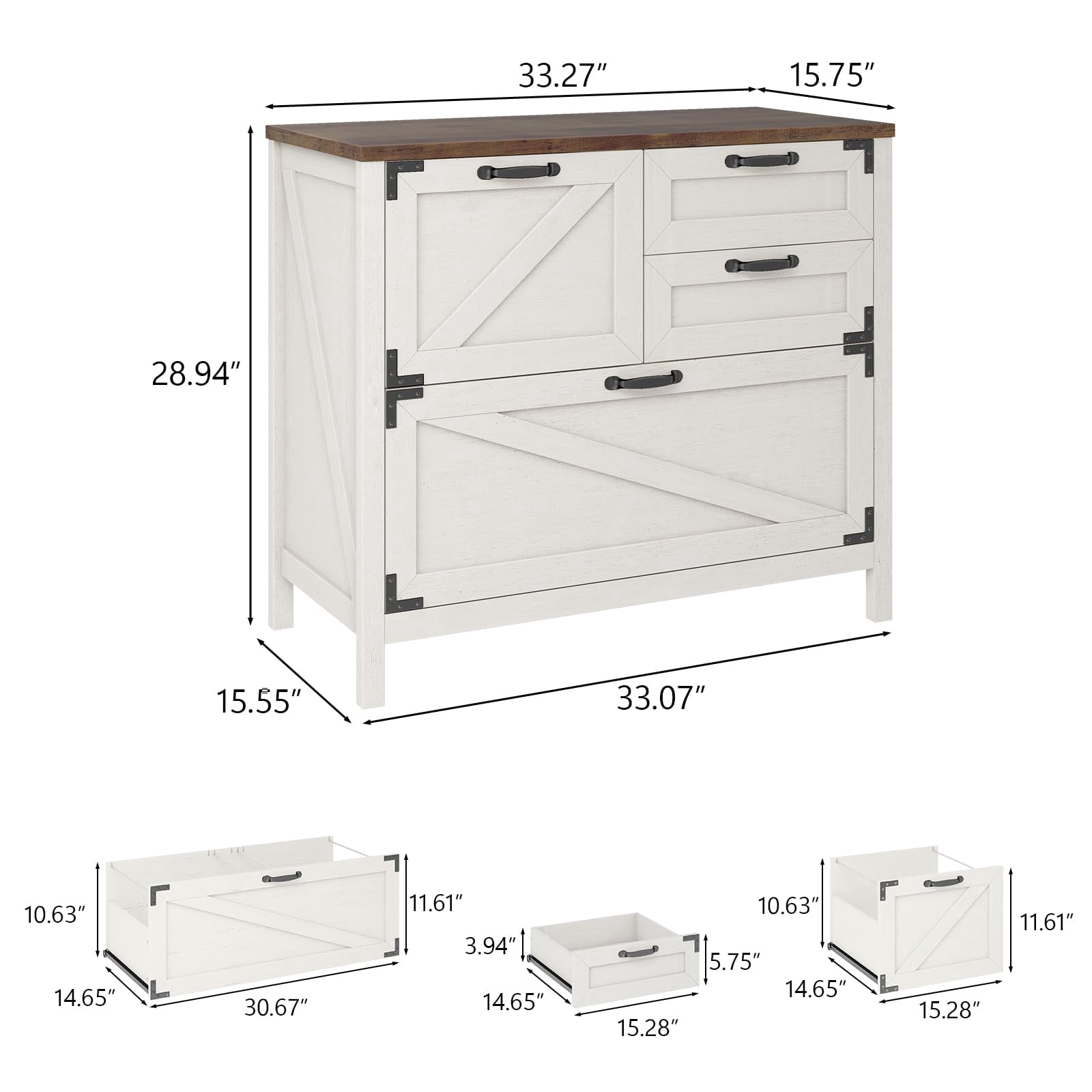 Vabches Large Lateral File Cabinet with 4 Drawers for Home Office, Wood Rustic Filing Cabinet Suitable for Letter/Legal/A4 Size Files, Printer Stand, White