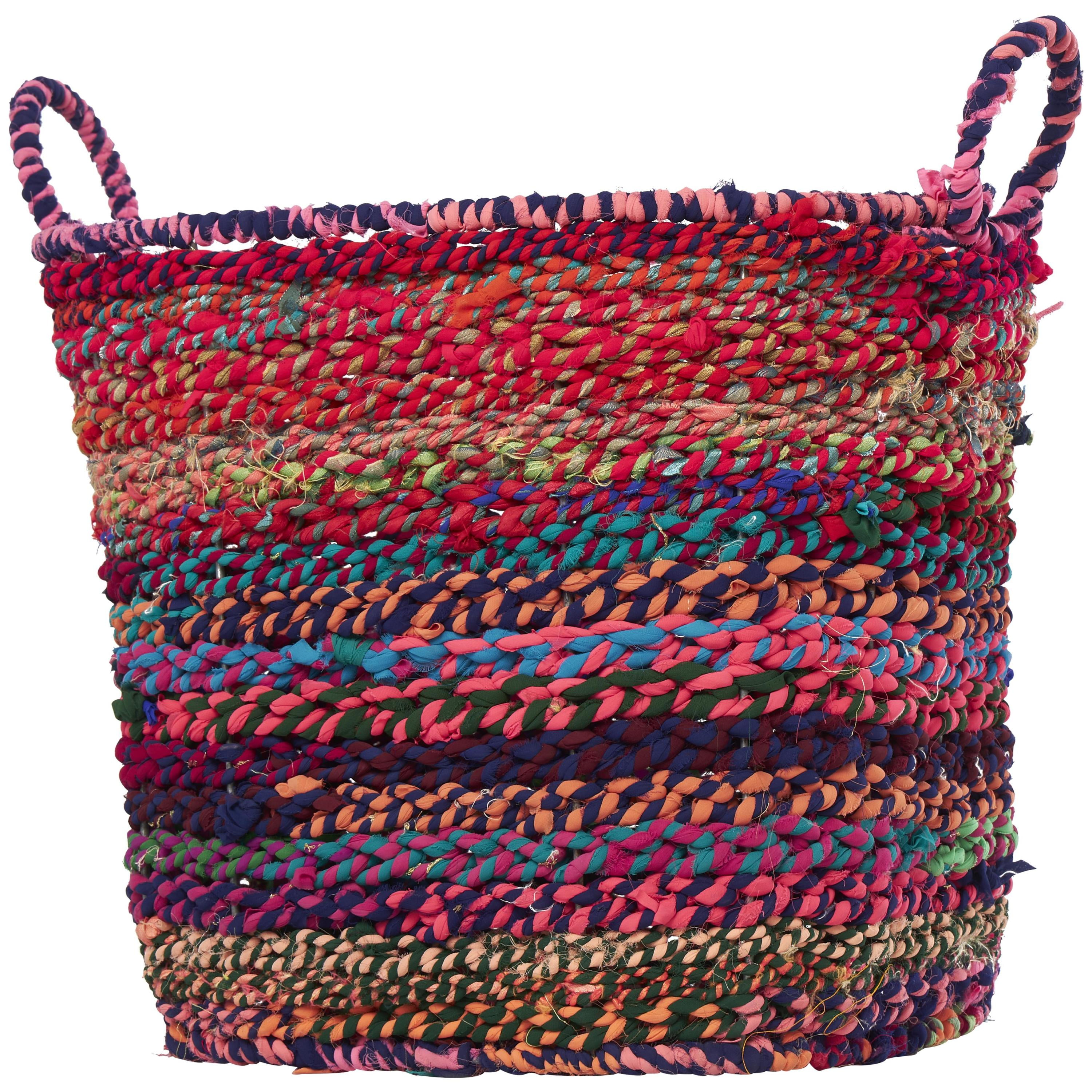 CosmoLiving by Cosmopolitan 23" x 18" Multi Colored Cotton Fabric Handmade Storage Basket with Handles, 1-Piece