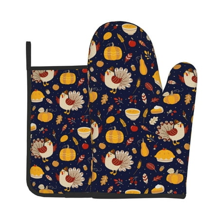 

Bingfone Turkey And Autumn Print Oven Mitts Pot Holders Set 2 PCS for Kitchen for Cooking Grilling Baking BBQ Pot Holders Cook Essentials
