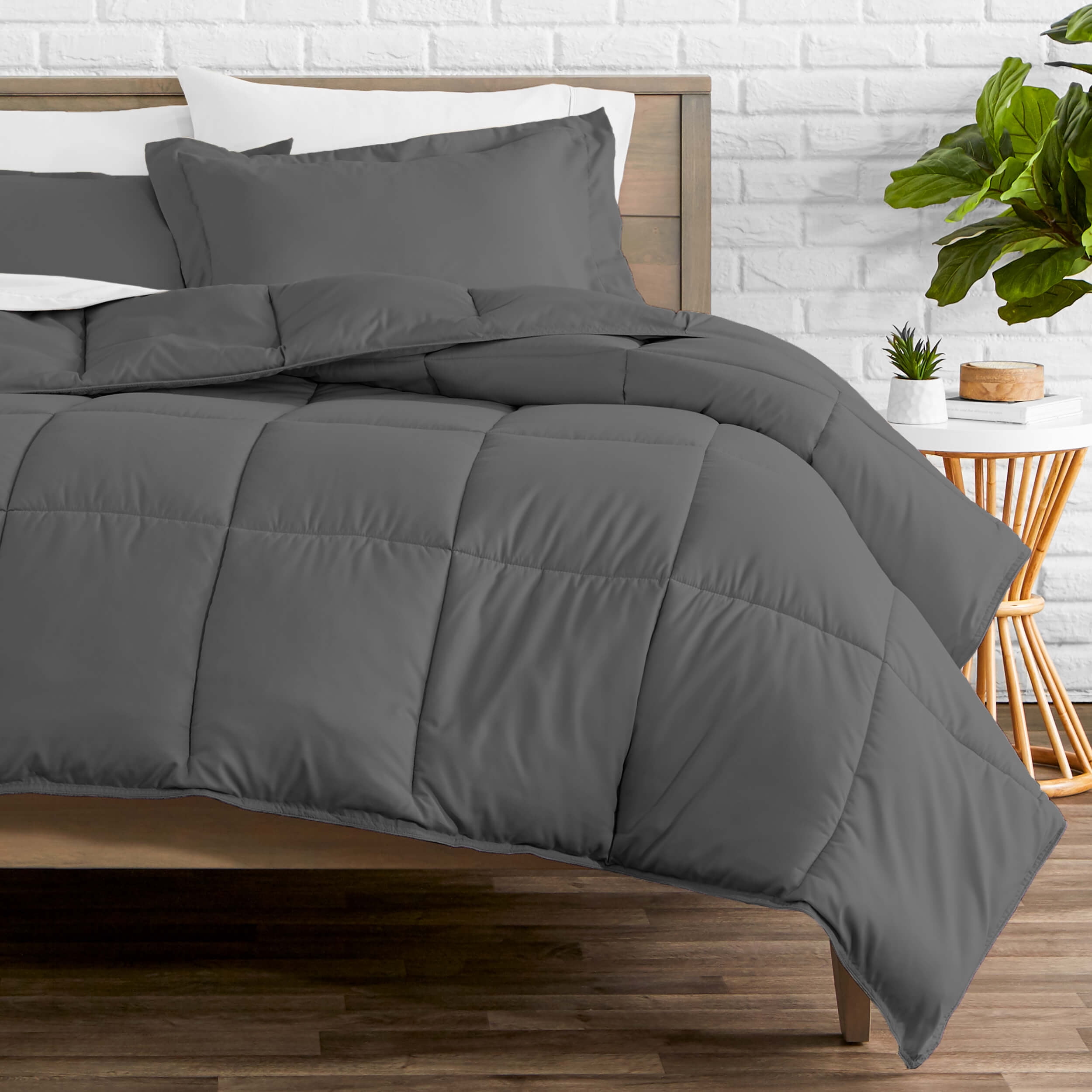 All Season Warmth Bare Home Comforter Set Full Size Ultra-Soft Goose Down Alternative Full, Dark Blue Premium 1800 Series