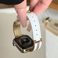 thumbnail image 3 of PU Leather Band for Apple Watch Band 38/40/41/42mm, Diamond Design Slim Dressy Watch Strap with Adjustable Metal Buckle for iWatch Series 10 9 SE 8 7 6 5 4 3 2 1 Women Girls, Whitegold, 3 of 8