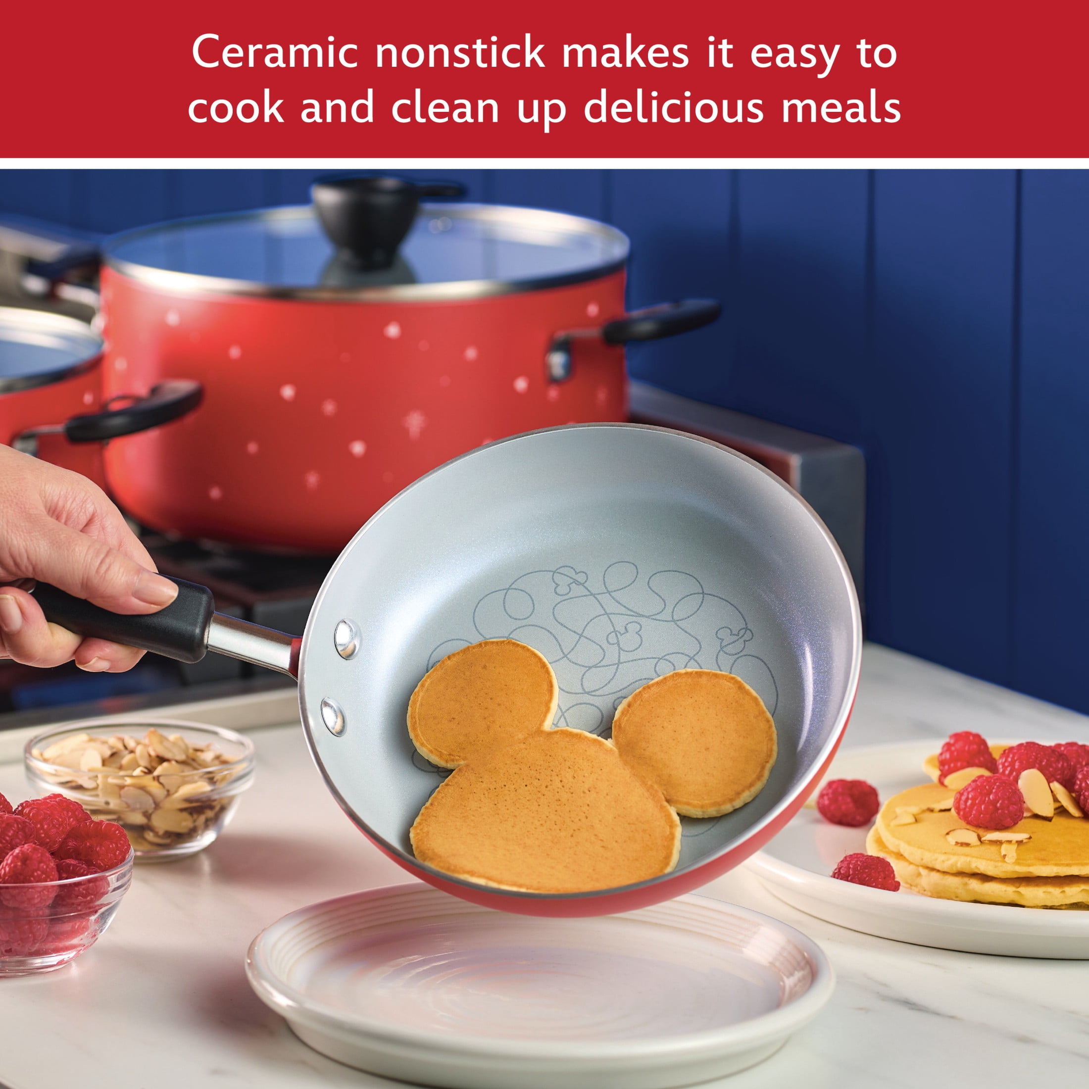 Farberware Disney Bon Voyage 8 Inch Ceramic Nonstick Frying Pan, Dishwasher Safe, Red