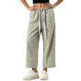 thumbnail image 4 of Hueook Straight Leg Jeans for Women Drawstring Elastic Waist Denim Pants with Pockets Casual M, 4 of 5