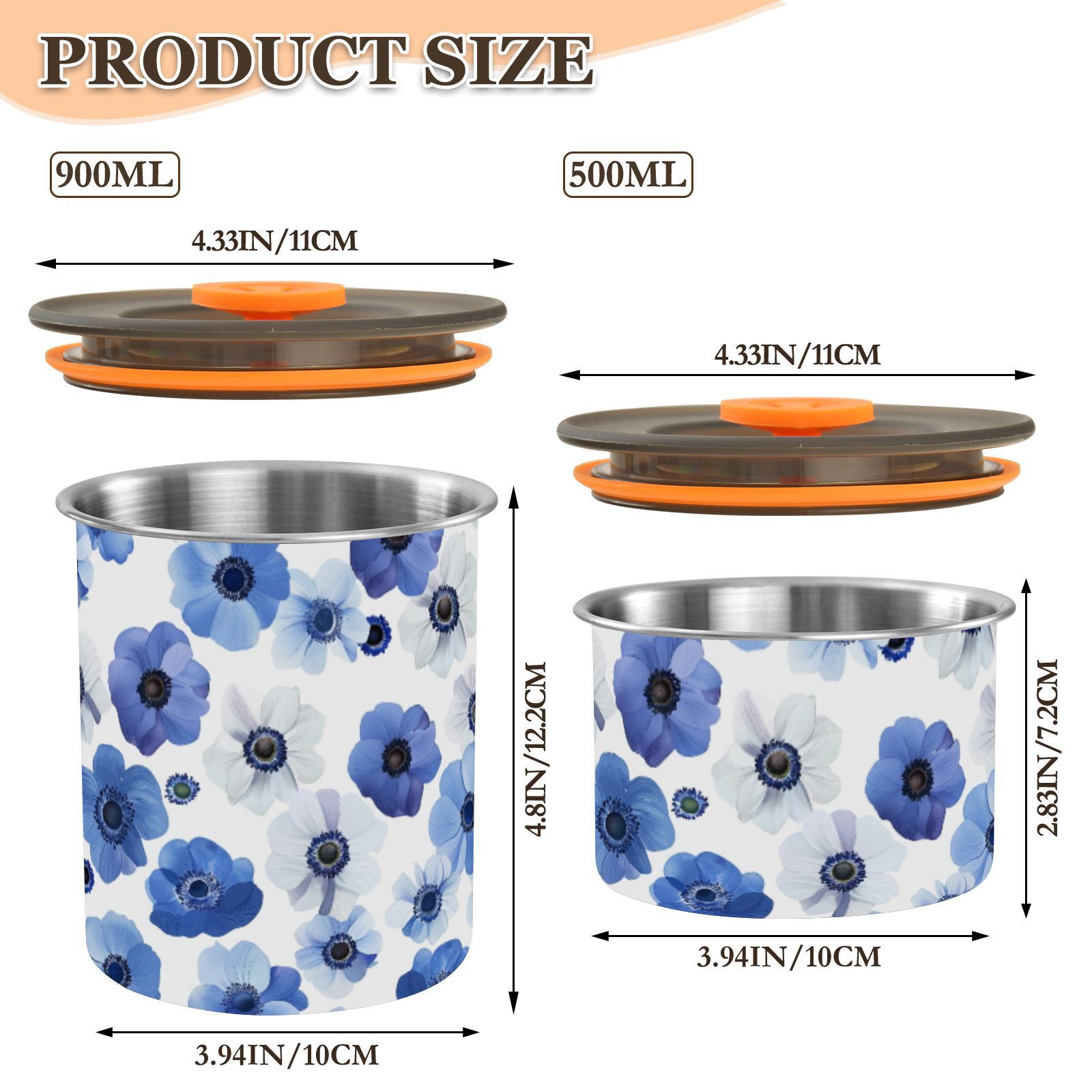 Anemone Flowers Floral Airtight Coffee Bean Canister 30oz Food Storage Containers with Lids For Gournd, Tea, Sugar, Flour, Rice, Cereal, Candy Cookie Jar