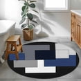 thumbnail image 4 of Blue Black Round Area&nbsp;Rug 3.3ft Geometric Abstract Color Block Plaid Patchwork Non-Slip&nbsp;Washable Circle Rugs Soft Felt Indoor Floor Mat for Bedroom Kitchen Living Room Bathroom, 4 of 9