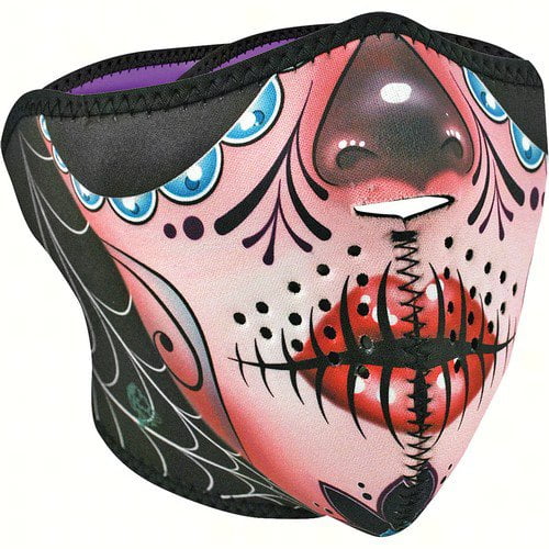 Zan Headgear Half Face Neoprene Mask Sugar Skull Reversible to Purple