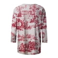thumbnail image 5 of Pompotops T-shirt Mode Imprimé Ample pour Femmes Manches 3/4 Blouse Col Rond Hauts Décontractés en Solde, 5 of 5