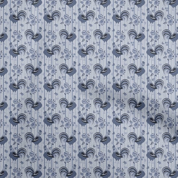 oneOone Cotton Poplin Twill Grayish Blue Fabric Birds Rooster Quilting Supplies Print Sewing Fabric By The Yard 56 Inch Wide