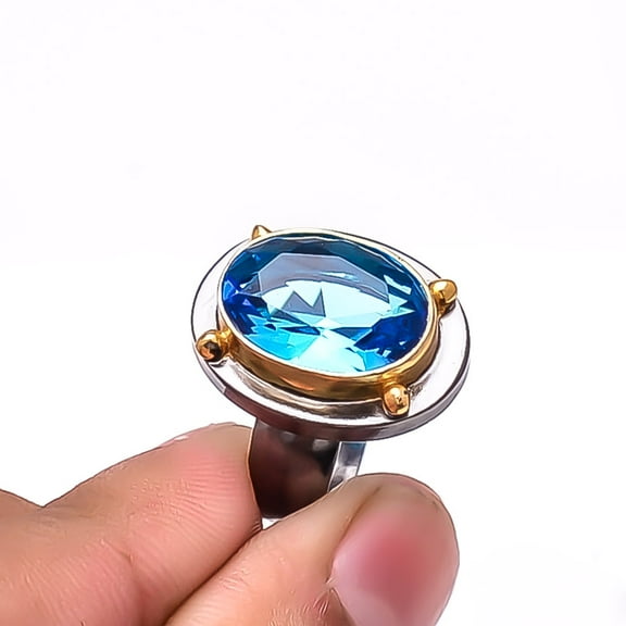 London Blue Topaz Two Tone Designer 925 Sterling Silver Ring S.8.5 R31 , New Year Sale, Valentin's Day Gift
