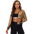 thumbnail image 1 of INSPIRE CHIC Blouson Bomber à Fermeture à Glissière Léger Métallique à Col Montant Holographique pour Femme Brun Doré m, 1 of 5