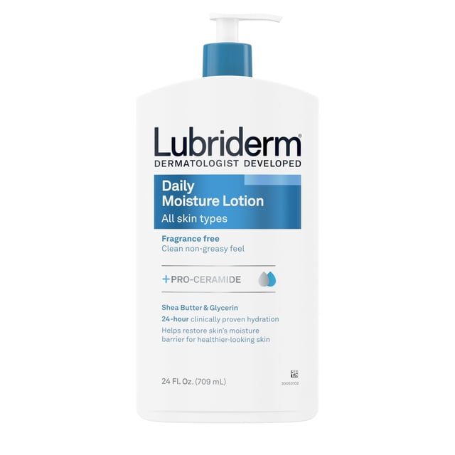 Lubriderm Daily Moisture Hydrating Unscented Body Lotion with Vitamin B5 for Normal to Dry Skin, Non-Greasy and Fragrance-Free Lotion. 24 fl. oz