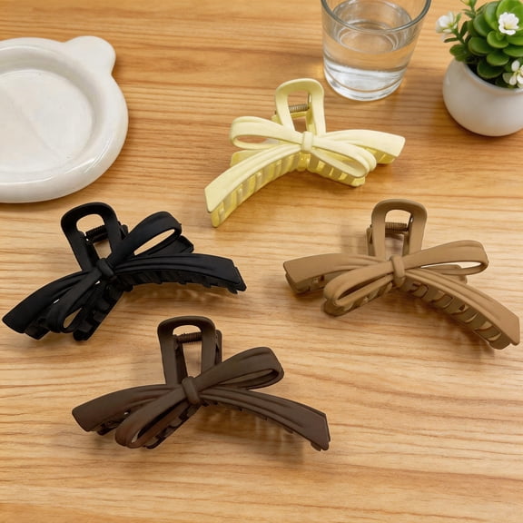 4Pc Matte Large Bow Claw Clips – Non-Slip Strong Hold Hair Clips for Thin/Thick Hair, Cute Hair Accessories for Everyday or Holiday Hairstyle (Neutral)