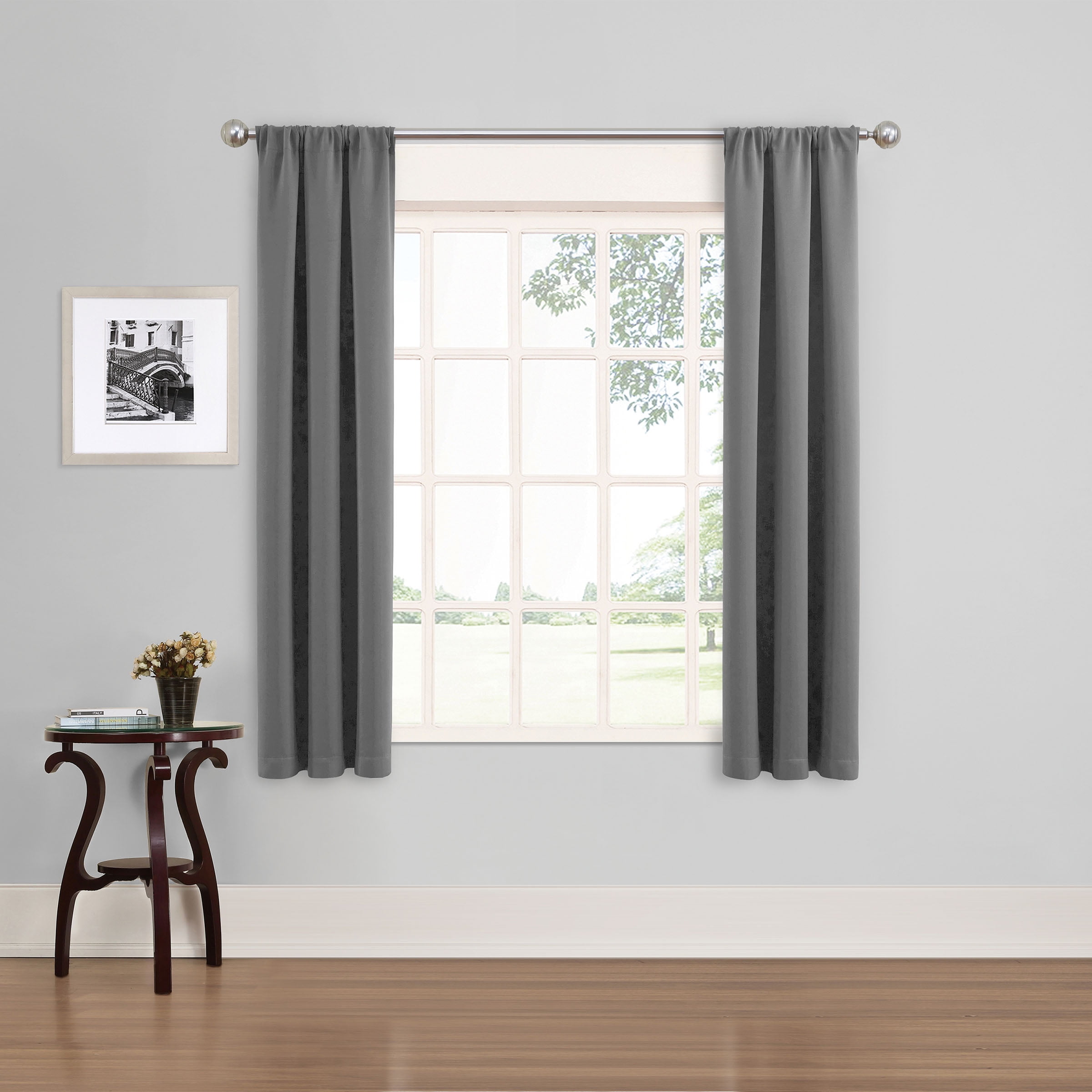 (3 pack) Eclipse Phoenix Solid Blackout Curtains, 63 Inch Long, Set of 2, Smoke, 37" W x 63" L