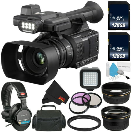 Panasonic AG-AC30 Full HD Camcorder with Touch Panel LCD Viewscreen AG-AC30PJ + 128GB SDXC Class 10 Memory Card + Carrying Case + Professional 160 LED Video Light + Sony MDR-7506 Headphone (Best Professional Camcorder For Church)