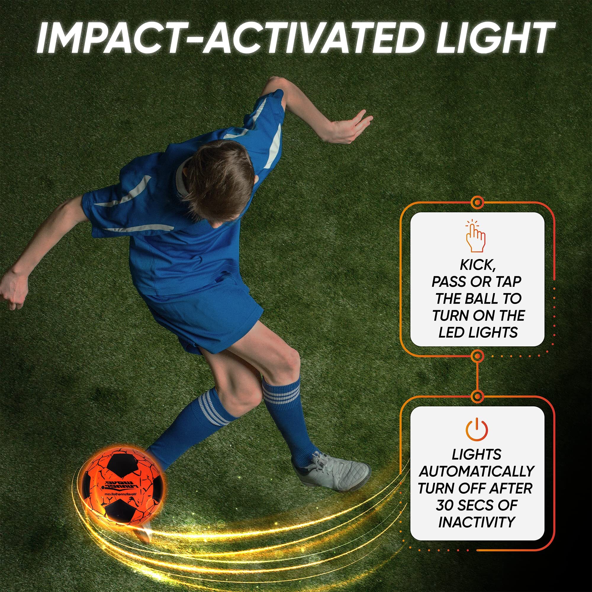 Wave Runner Glow in the Dark LED Light Up Soccer Ball - Official Size 5 with Pump and Pre-Installed Batteries
