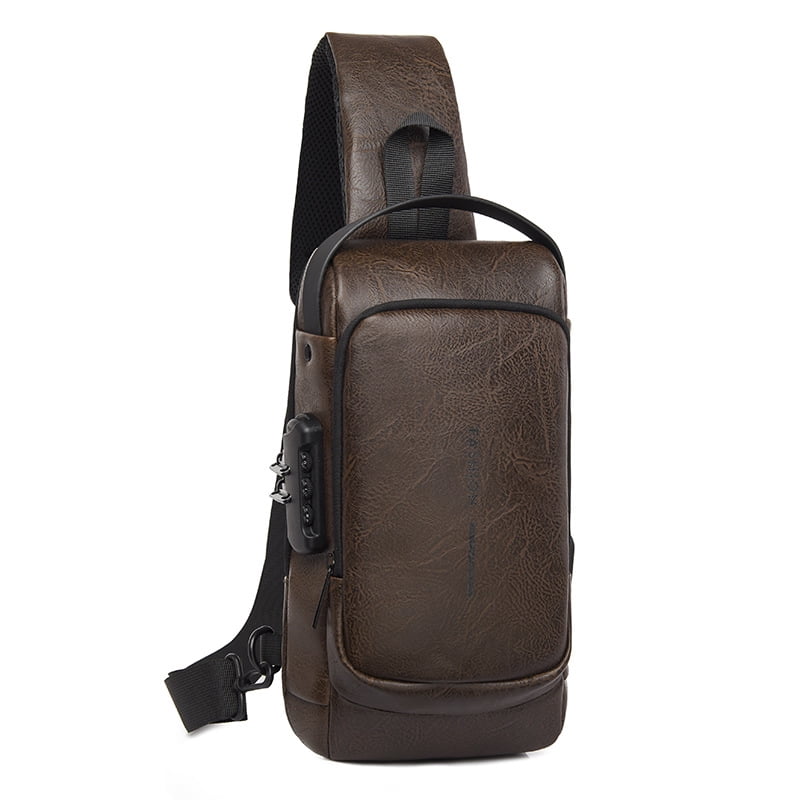 Travel Sling Bag Waterproof Crossbody Bag with Combination Lock Anti-Theft PU Leather Chest Bag with USB Charging Hole Shoulder Backpack Motorcycle Bags