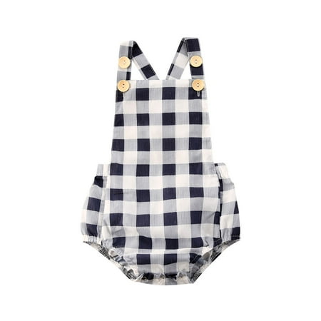 

Fanvereka Baby Jumpsuit Sleeveless Strap Check Pattern Print Leisure Lovely Romper