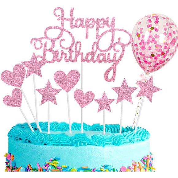 Glittery Pink Cake Toppers: Birthday Decor for All Ages