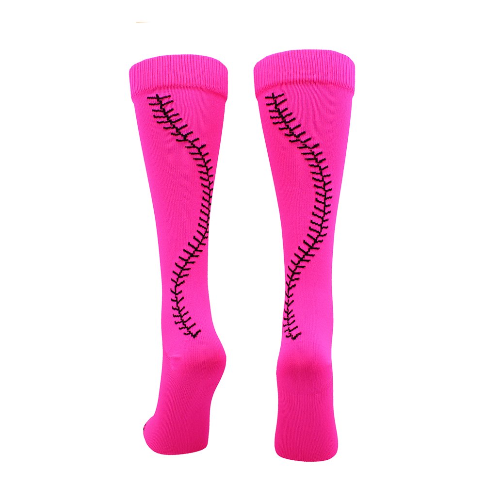 MadSportsStuff Softball Socks with Stitches Over the Calf (Neon Pink