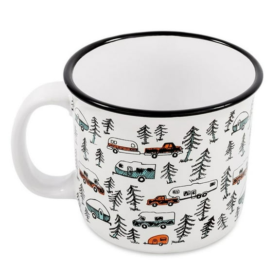 Camco 53383 Ceramic Mug - 14 oz., Sketched RV/Tree Design