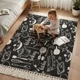 thumbnail image 3 of Bedroom Rug Carpet 3'x 5', Black Kitchen Tools Washable Floor Carpet with Tassels, Modern Cooking Utensil Farmhouse Cookware Elegant Soft Floor Rug Mat for Patio, Balcony, Laundry, Room Decor, 3 of 9