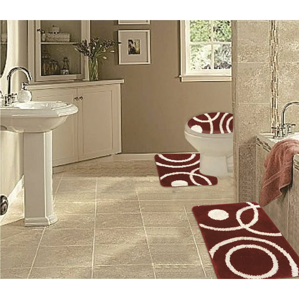 Wpm 3 Piece Bath Rug Set Circle Pattern, Large Circle Bathroom Rugs