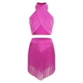 thumbnail image 6 of Aislor Women's 2 Piece Salsa Samba Ballroom Latin Dance Outfits Shiny Crop Top with Fringe Skirt Hot Pink S, 6 of 7