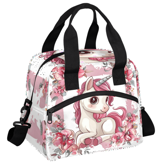 Herdesigns Cute Unicorn Floral Insulated Lunch Bag for Women Men Adults Large Reusable Lunch Box Leakproof Portable Cooler Tote Bags with Adjustable Shoulder Strap